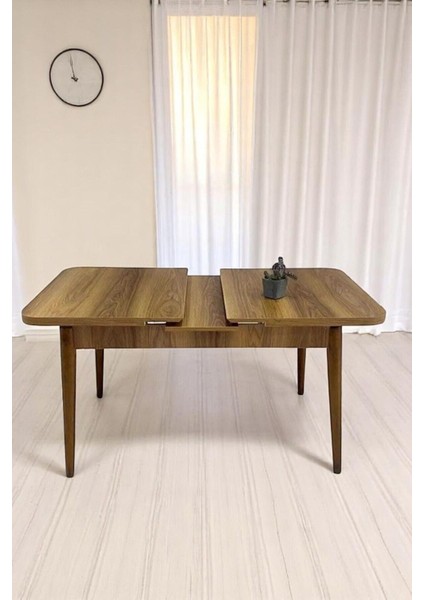 Monera Ceviz 80 x 132 Açılabilen Mdf Masa Metal Ayaklı Mutfak Masası Takımı Antrasit Sandalye