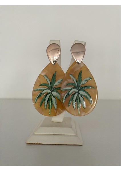 Palmiye Figürlü Küpe Sütlü Kahve Renk fiyatları