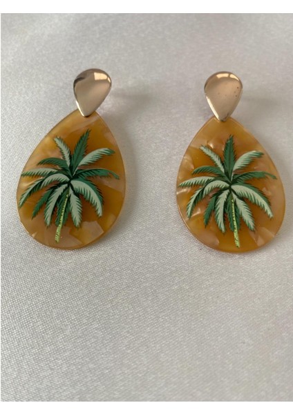 Palmiye Figürlü Küpe Sütlü Kahve Renk fırsatları