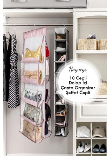 10 Cepli Dolap Içi Çanta ve Ayakkabı Düzenleyici Askı Dolap Içi Düzenleyici Çanta Askısı Organizer fırsatları