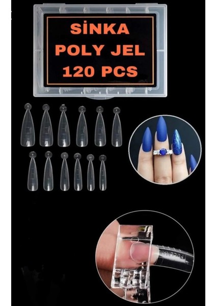 120 Adet Stiletto Şeffaf Model Poly Jel Kalıp Tips Özel Kutulu