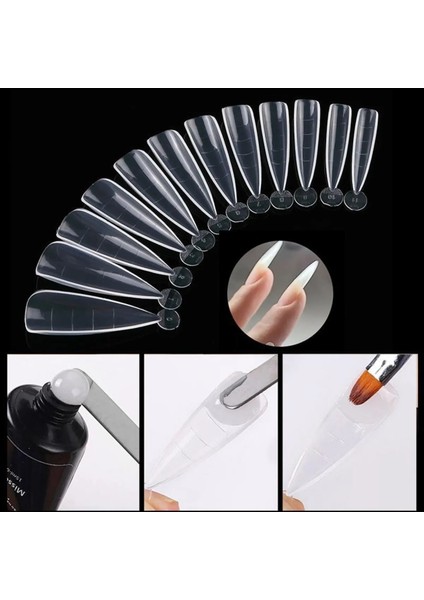 120 Adet Stiletto Şeffaf Model Poly Jel Kalıp Tips Özel Kutulu