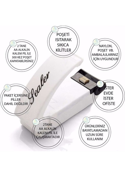Vakumlama Makineleri Poşet Kapatıcı Handy Sealer 2 Adet Renk Beyaz