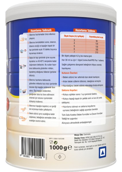 NutriPRO Plus 1 Bebek Sütü 1000 gr