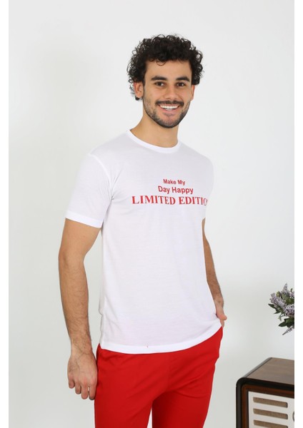 Erkek Kısa Kol Penye Beyaz Pijama Takımı 6846