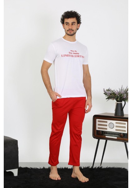 Erkek Kısa Kol Penye Beyaz Pijama Takımı 6846 fırsatları