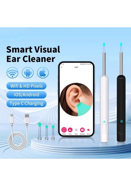 Kameralı Akıllı Görsel Kulak Temizleyici Otoskop 6 Ledli Wifi Usb-C Bağlantılı fırsatları