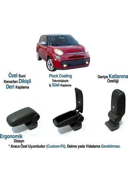 Fıat 500L Araca Özel Kol Dayama Kolçak Vidasız 2012 2013 2014 2015 2016 2017 2018 2019 2020 2021 2022 2023