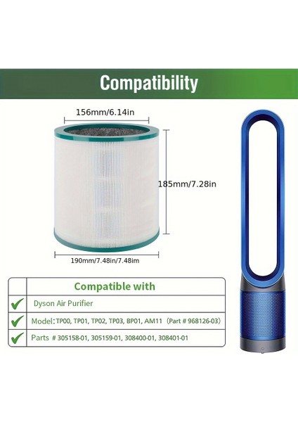 Dysn Premium Hepa Filtre TP00/TP01/TP02/TP03/BP01/AM11 Modelleriyle Uyumlu