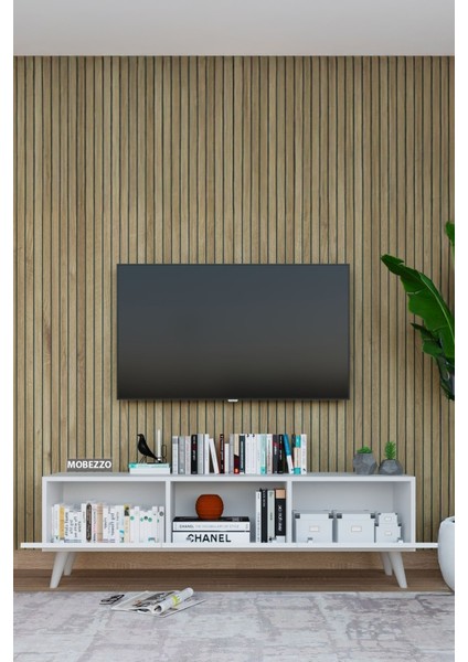 Modern Beyaz 3 Kapaklı Tv Ünitesi 140 cm Geniş Depolama Alanı, Salon, Fonksiyonel Tv Sehpası modelleri