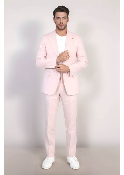 Keten Mono Yaka-Çift Yırtmaç Takım A.pembe modelleri