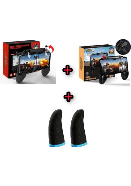 Pubg Çılgın Oyun Seti - Parmak Eldiven W10 ve W11 Plus Ateşleyici Joystick Kırmızı Tetik 3 lü set