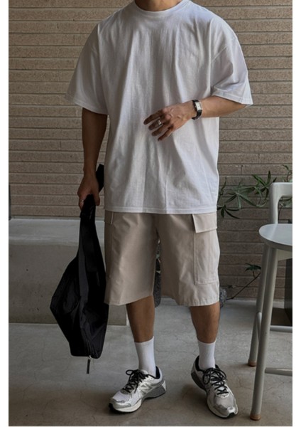 Erkek %100 Pamuklu Kalın Dokulu Oversize Bisiklet Yakalı Beyaz T-Shirt modelleri