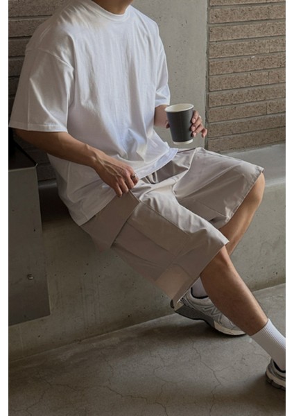 Erkek %100 Pamuklu Kalın Dokulu Oversize Bisiklet Yakalı Beyaz T-Shirt