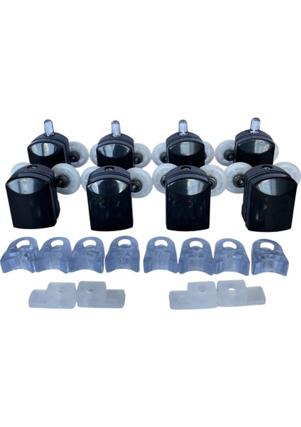 Cam Duşakabin Tekerleği Metal Gövde Siyah 8'li Tam Set