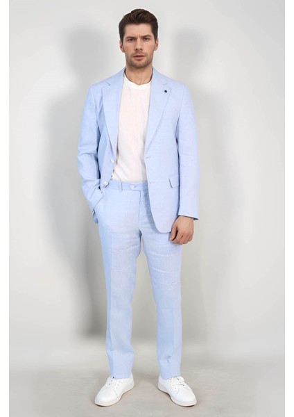 Keten/mono Yaka Çift Yırtmaç Takım A Mavi modelleri