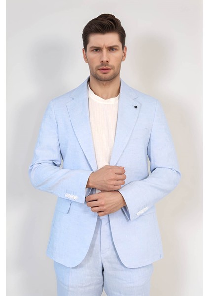 Keten/mono Yaka Çift Yırtmaç Takım A Mavi fırsatları