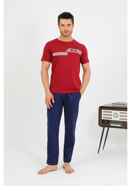 Erkek Pamuk Kısa Kol Pijama Takım Bordo fırsatları