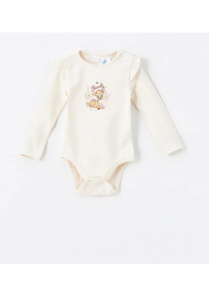 Lcw Baby Bej Bambi Baskılı Kız Bebek Çıtçıtlı Body ve Pantolon 2'li