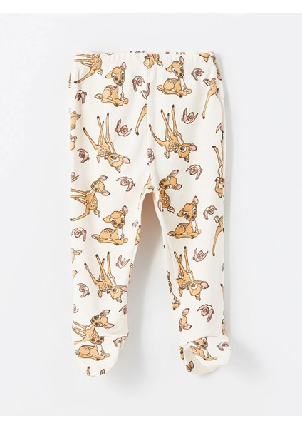 Lcw Baby Bej Bambi Baskılı Kız Bebek Çıtçıtlı Body ve Pantolon 2'li