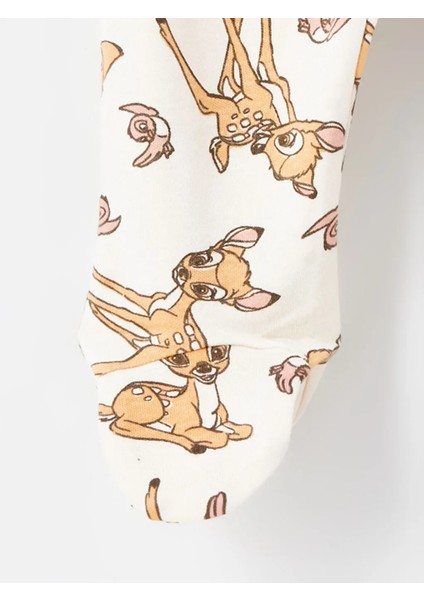 Lcw Baby Bej Bambi Baskılı Kız Bebek Çıtçıtlı Body ve Pantolon 2'li