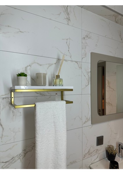 Fulya Banyo Ahşap Raflı Gold Metal Havlu, Şal Askılık fiyatları