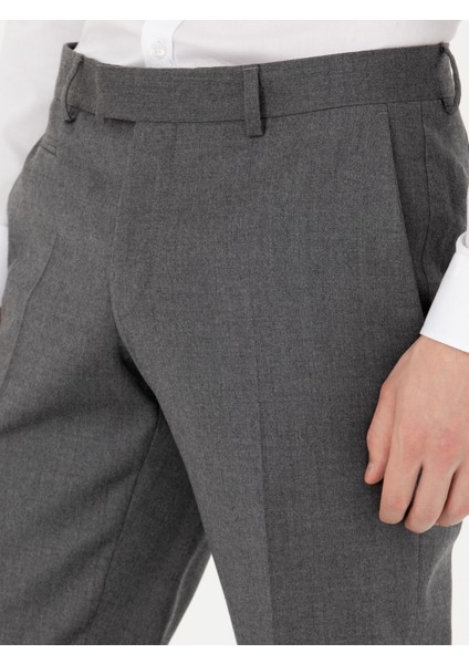 Erkek Gri Slim Fit Yün Karışımlı Kumaş Pantolon 50270151-VR024