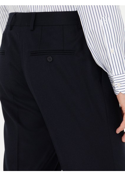 Erkek Koyu Lacivert Slim Fit Yün Karışımlı Kumaş Pantolon 50270151-VR100
