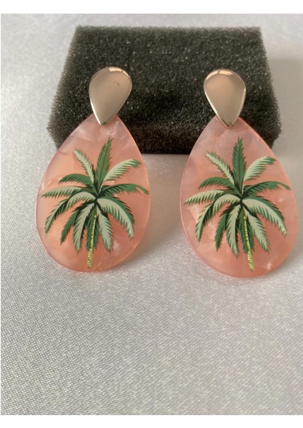 Palmiye Figürlü Küpe Toz Pembe Renk modelleri