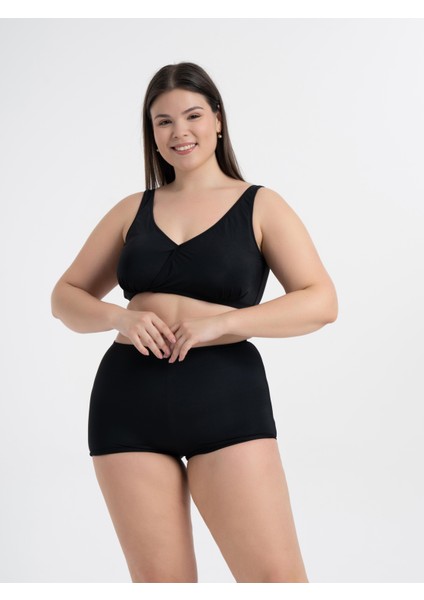 Aquaviva Kadın Siyah Büyük Beden Quinn Kruvaze Detaylı Toparlayıcı Şortlu Bikini Takımı modelleri