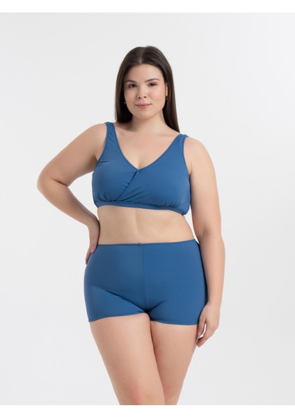 Aquaviva Kadın Indigo Büyük Beden Quinn Kruvaze Detaylı Toparlayıcı Şortlu Bikini Takımı
