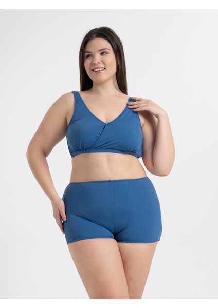 Aquaviva Kadın Indigo Büyük Beden Quinn Kruvaze Detaylı Toparlayıcı Şortlu Bikini Takımı modelleri