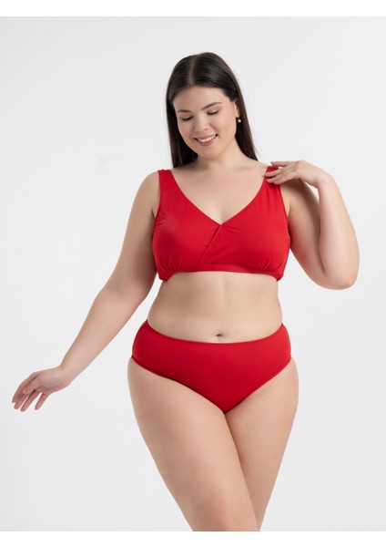 Aquaviva Kadın Kırmızı Büyük Beden Quinn Kruvaze Detaylı Toparlayıcı Bikini Takımı