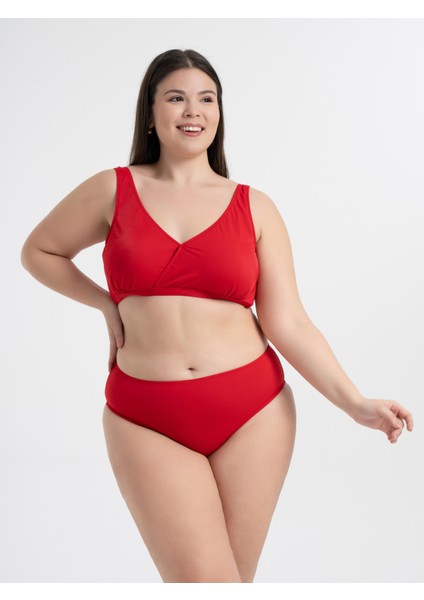 Aquaviva Kadın Kırmızı Büyük Beden Quinn Kruvaze Detaylı Toparlayıcı Bikini Takımı modelleri