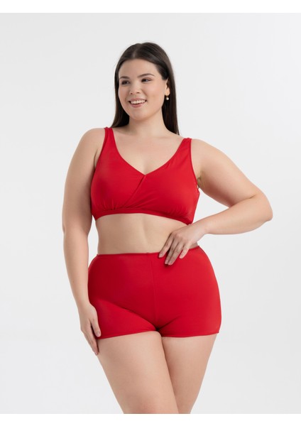 Aquaviva Kadın Kırmızı Büyük Beden Quinn Kruvaze Detaylı Toparlayıcı Şortlu Bikini Takımı fiyatları