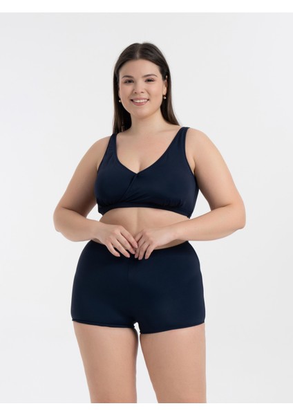Aquaviva Kadın Lacivert Büyük Beden Quinn Kruvaze Detaylı Toparlayıcı Şortlu Bikini Takımı