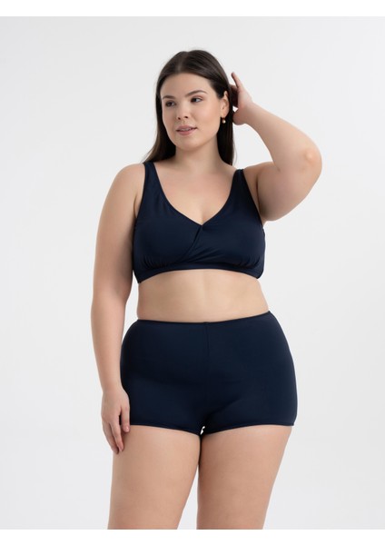 Aquaviva Kadın Lacivert Büyük Beden Quinn Kruvaze Detaylı Toparlayıcı Şortlu Bikini Takımı modelleri