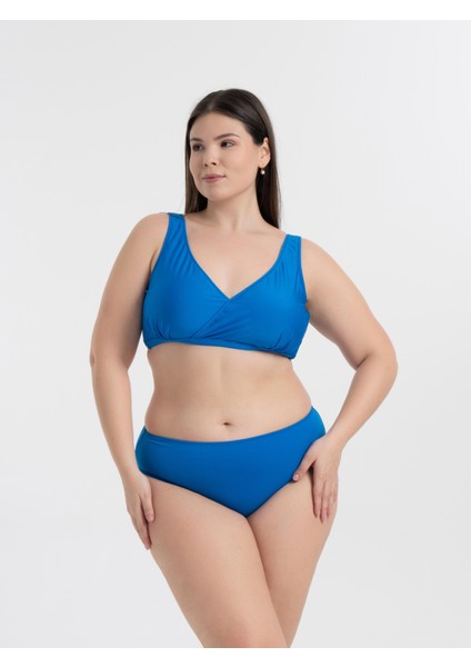 Aquaviva Kadın Saks Büyük Beden Quinn Kruvaze Detaylı Toparlayıcı Bikini Takımı