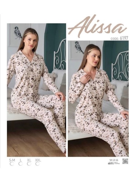 Alissa 6197 Bayan Önü Düğmeli Desenli Pijama Takımı