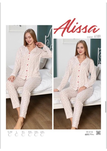 Alissa 6189 Bayan Önü Düğmeli Çiçek Desenli Pijama Takımı