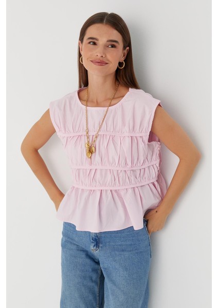 Büzgülü Bluz Pembe