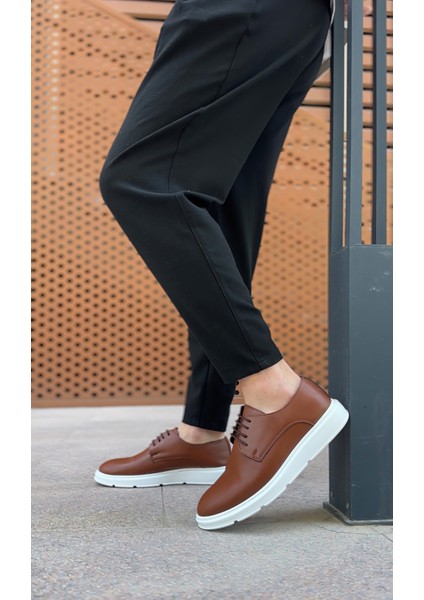 ET0003 Bağcıklı Klasik Taba Beyaz Kalın Taban Casual Erkek Ayakkabı