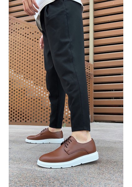 ET0003 Bağcıklı Klasik Taba Beyaz Kalın Taban Casual Erkek Ayakkabı