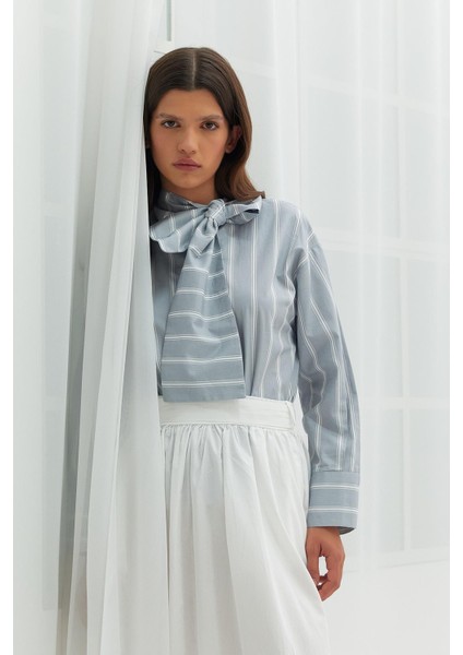 Diana Boğaz Bağlamalı Gömlek Gri