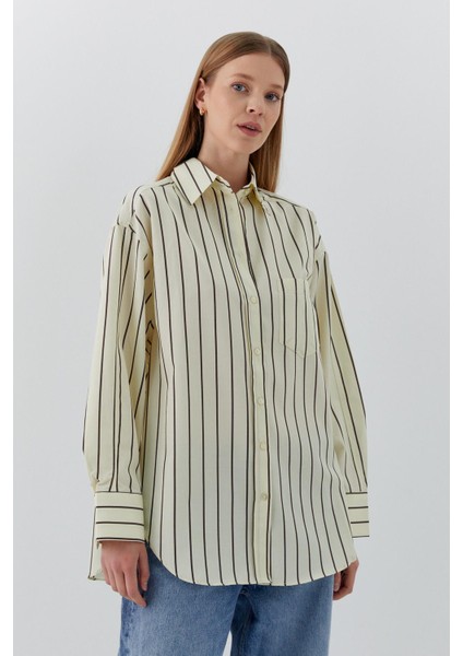 Çizgili Oversize Gömlek Sarı modelleri