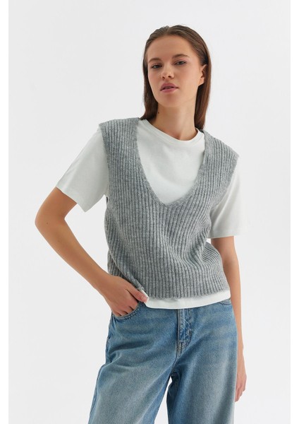 Süveterli Penye Tshirt Gri