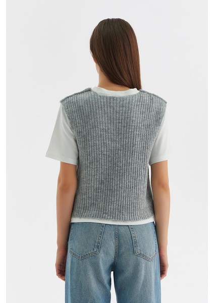 Süveterli Penye Tshirt Gri
