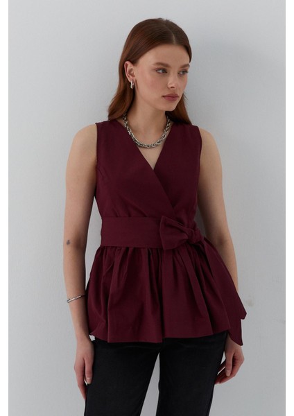 Bağlamalı Kolsuz Bluz Bordo modelleri