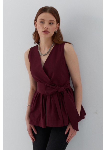 Bağlamalı Kolsuz Bluz Bordo fırsatları