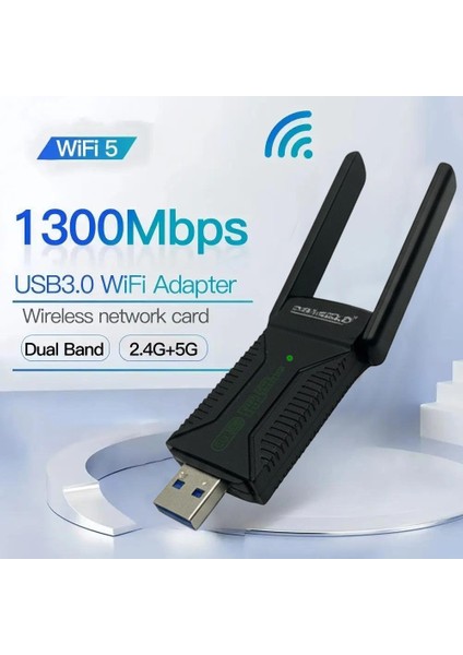 1300 Mbps Dual Band (5ghz + 2.4ghz) | USB 3.0 Wi-Fi 5 Kablosuz Ağ Adaptörü